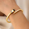 14K Yellow Gold Crossover Style Hinged Bangle Bracelet with Onyx (3.40 mm), view 4