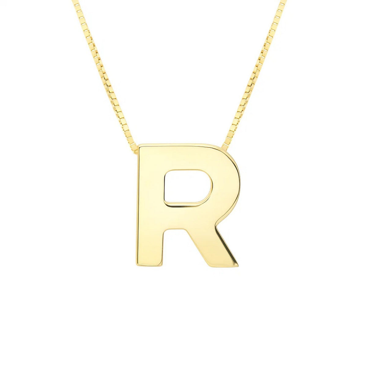 14K Yellow Gold Yours Truly Block Letter Initial R Necklace, view 2