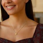 14K Yellow Gold Yours Truly Block Letter Initial R Necklace, view 3