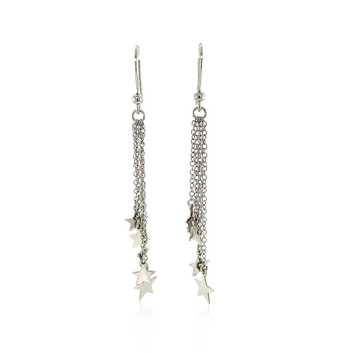 Sterling Silver Tassel Earrings with Polished Stars, view 2