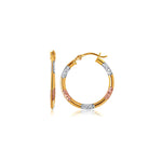 10K Tri-Color Gold Classic Hoop Earrings with Diamond Cut Details (20.00 mm)