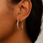10K Tri-Color Gold Classic Hoop Earrings with Diamond Cut Details (20.00 mm), view 2