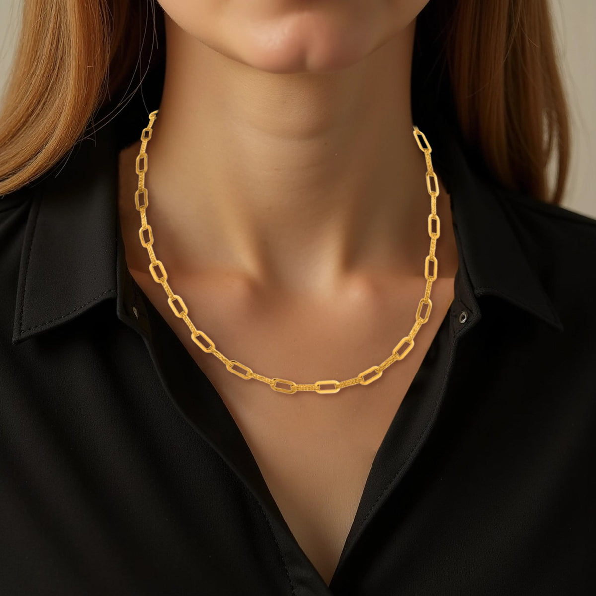 14K Yellow Gold Diamante Paperclip Chain Necklace (4.00 mm), view 4