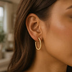 14K Yellow Gold Bead Hoop Earrings (2x23.40 mm), view 3
