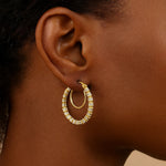 14K Two Tone Gold Iced Round Hoop Earrings, view 2