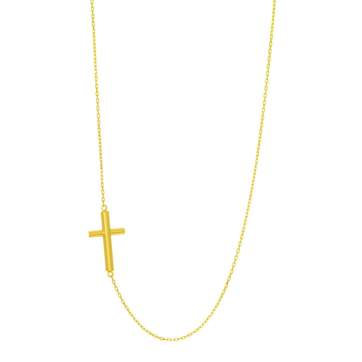 14K Yellow Gold Necklace with a Polished Cross Design, view 2