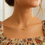 14K Yellow Gold Necklace with a Polished Cross Design, view 4