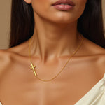 14K Yellow Gold Necklace with a Polished Cross Design, view 5