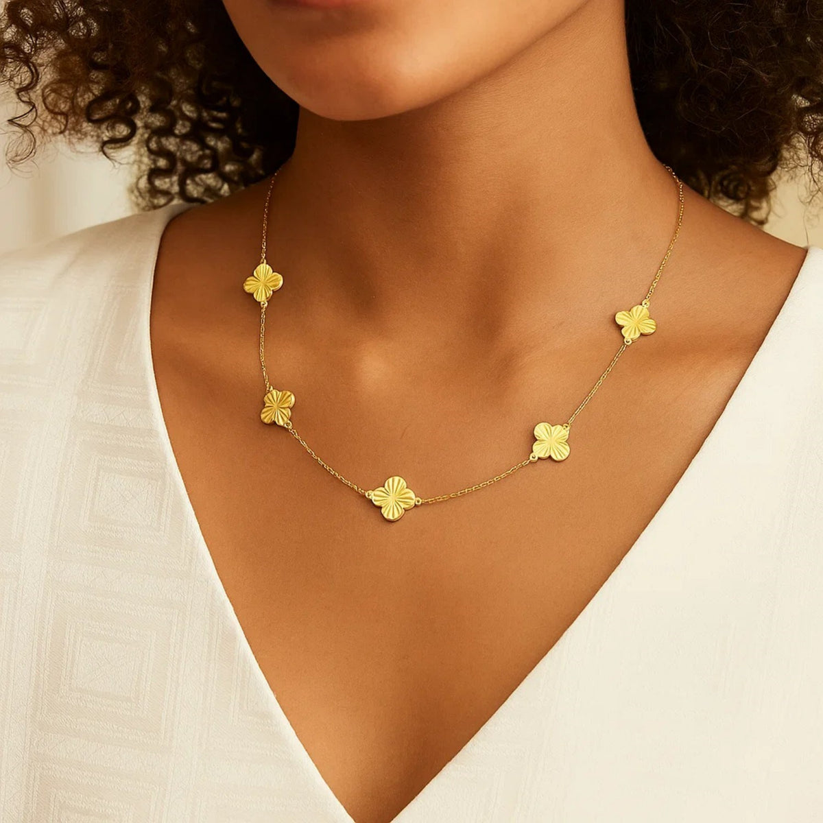 14K Yellow Gold Clover Necklace, view 5