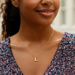 14K Yellow Gold Yours Truly Block Letter Initial L Necklace, view 3