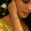 Sterling Silver Rhodium Plated Basketweave Stretch Bangle, view 3