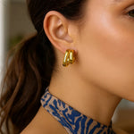 Sterling Silver Yellow Gold Plated Double Row Big and Small Hoop Earrings, view 2