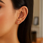 14K Yellow Gold Yours Truly Initial Z Stud Earrings, view 2