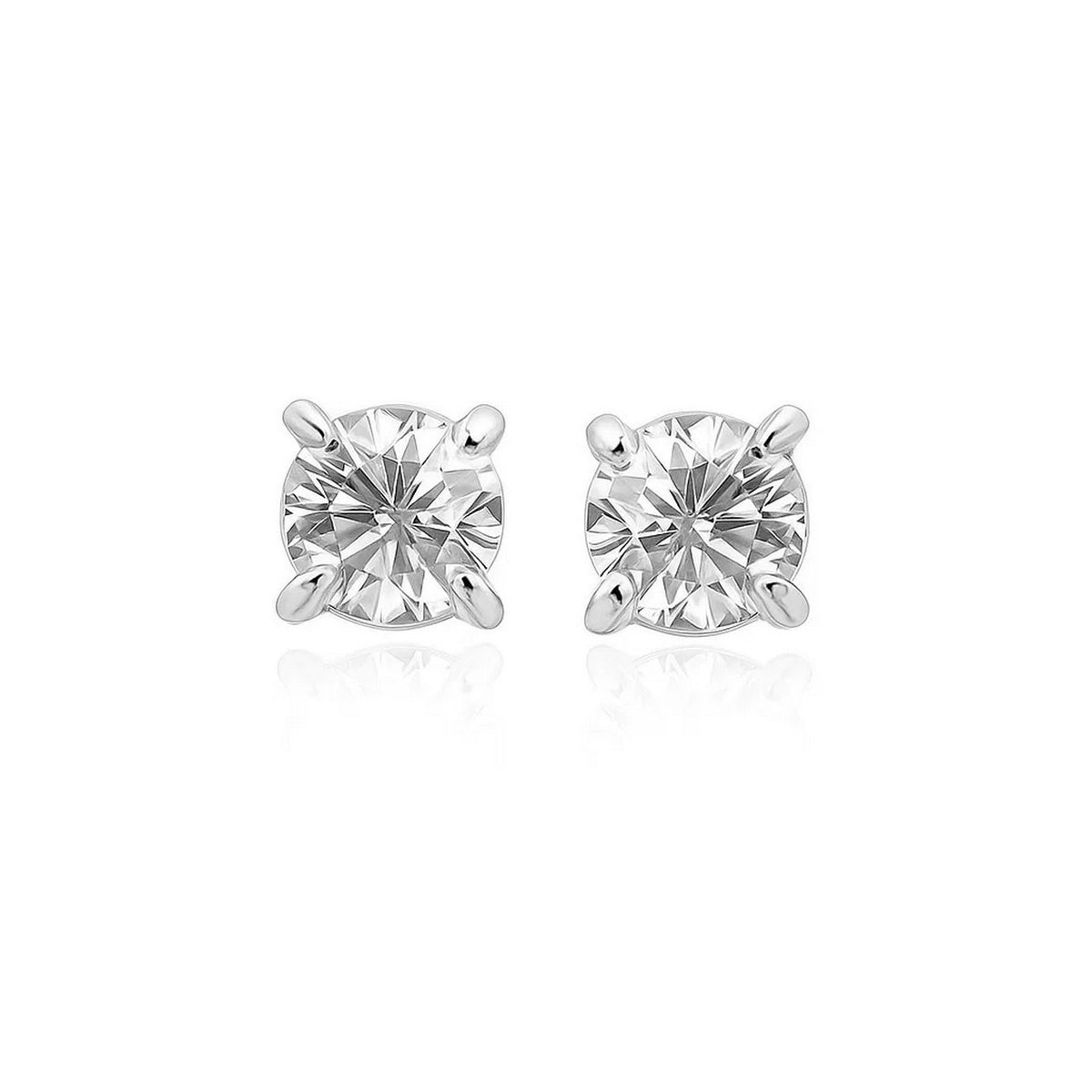 14K White Gold Stud Earrings with White Hue Faceted Cubic Zirconia (6.00 mm)