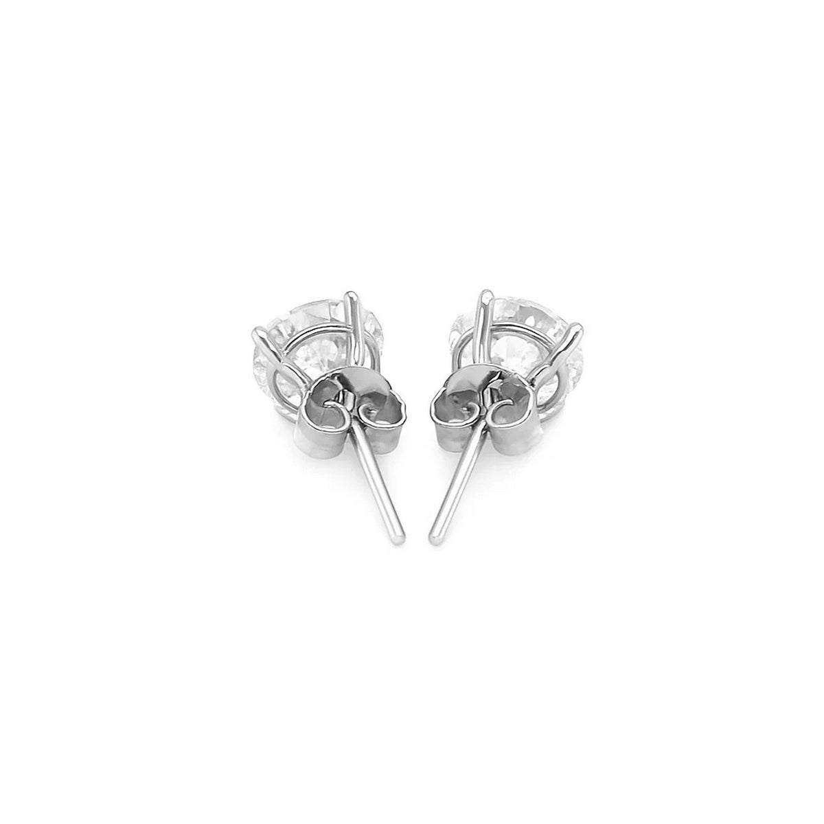 14K White Gold Stud Earrings with White Hue Faceted Cubic Zirconia (6.00 mm), view 3