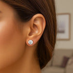 14K White Gold Stud Earrings with White Hue Faceted Cubic Zirconia (6.00 mm), view 4