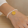 14K Yellow Gold Pearl Tag Charm Bracelet, view 3
