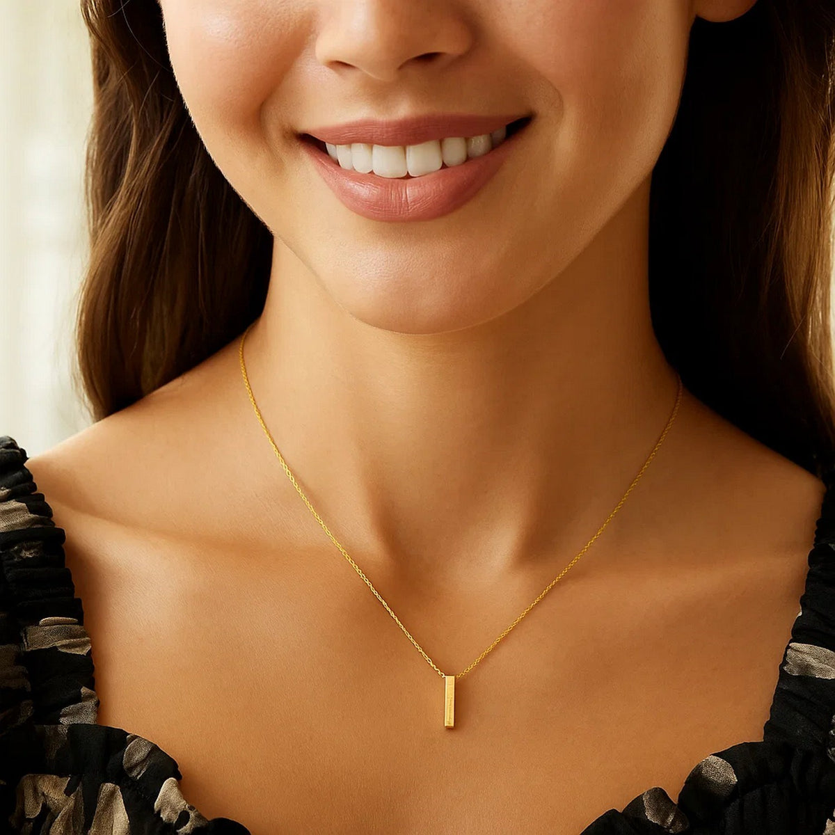14K Yellow Gold Yours Truly Block Letter Initial I Necklace, view 3