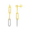 14k Yellow Gold Paperclip Chain Dangle Earrings with Diamonds