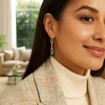 14K Yellow Gold Paperclip Chain Dangle Earrings with Diamonds, view 3