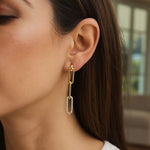 14K Yellow Gold Paperclip Chain Dangle Earrings with Diamonds, view 4