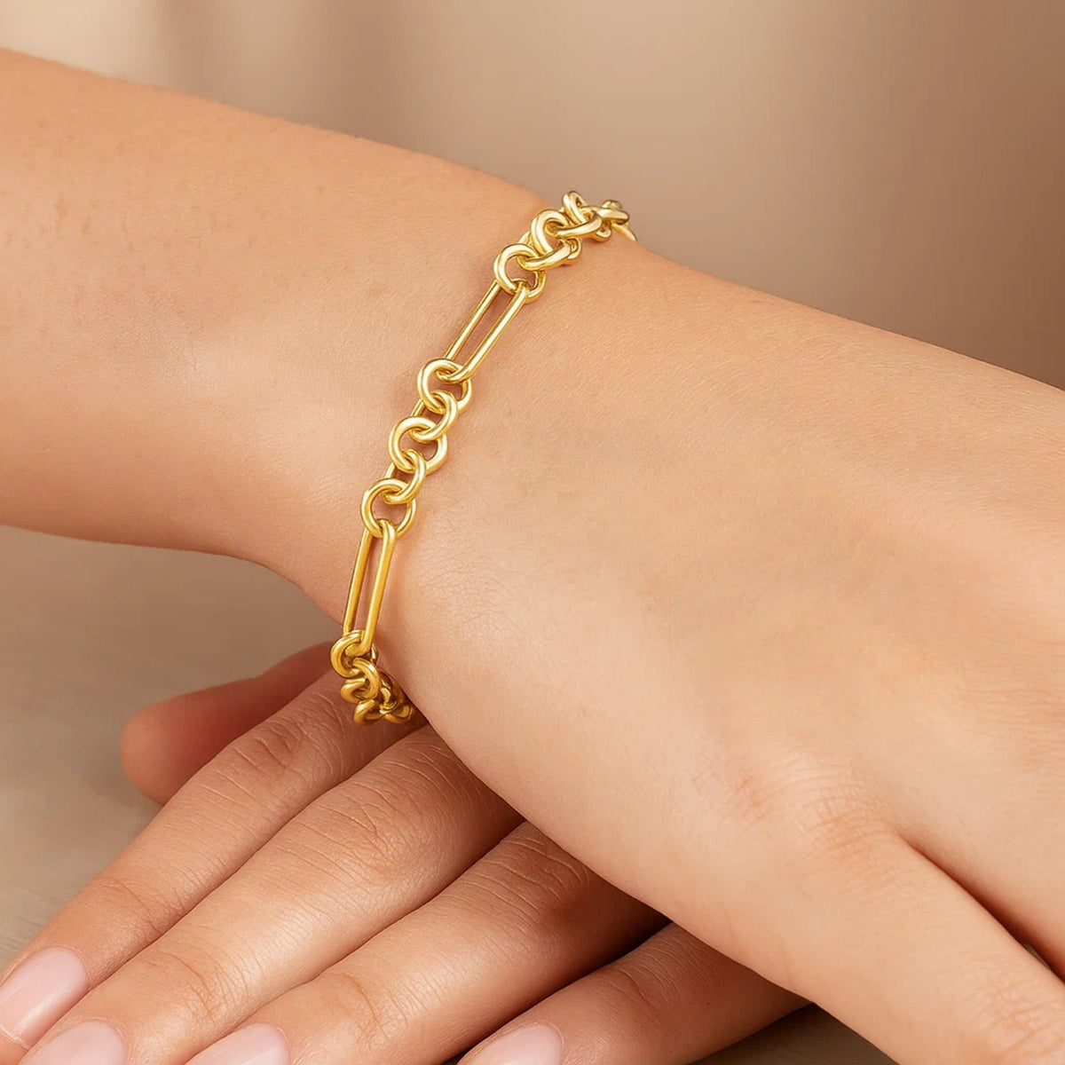 14K Yellow Gold Five And One Paperclip Link Chain Bracelet, view 3