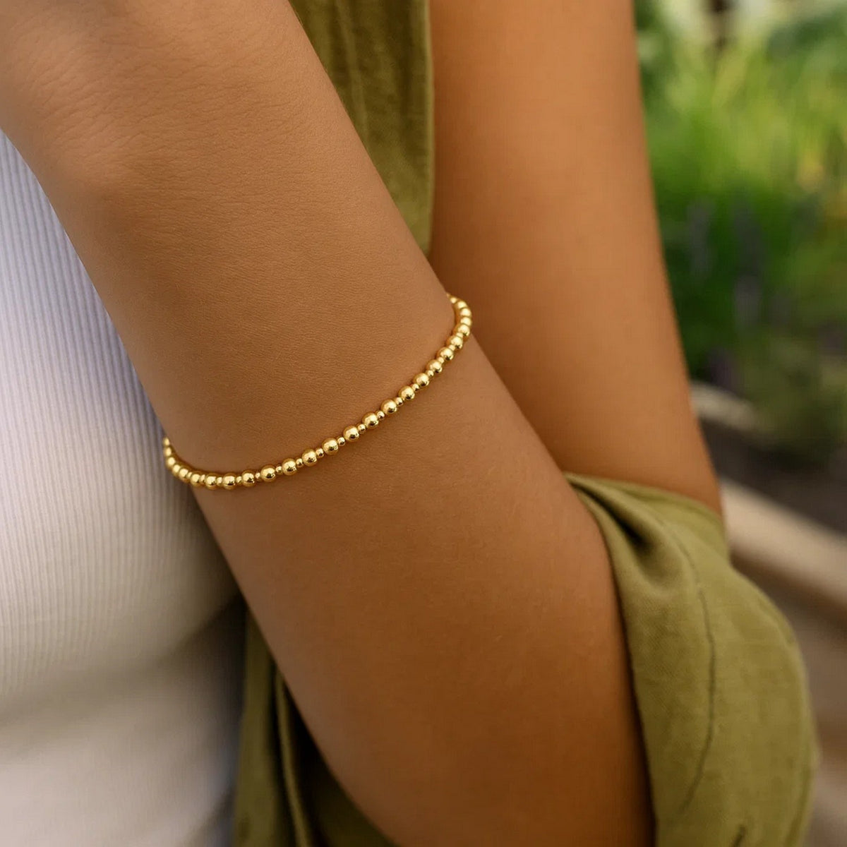 14K Yellow Gold Pallina Bead Bracelet (3.00 mm), view 4
