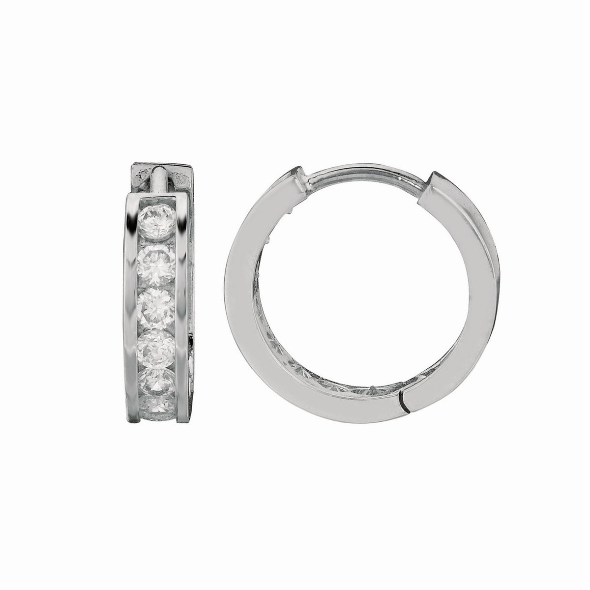 Sterling Silver Channel Set CZ Hoop Earrings (3x15.00 mm)