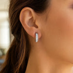 Sterling Silver Channel Set CZ Hoop Earrings (3x15.00 mm), view 2