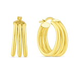 14K Yellow Gold Large Triple Row Hoop Earrings (15.00 mm)