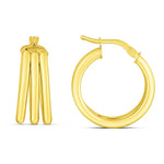 14K Yellow Gold Large Triple Row Hoop Earrings (15.00 mm), view 2