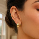 14K Yellow Gold Large Triple Row Hoop Earrings (15.00 mm), view 3