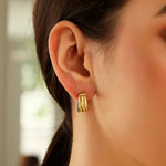 14K Yellow Gold Large Triple Row Hoop Earrings (15.00 mm), view 4