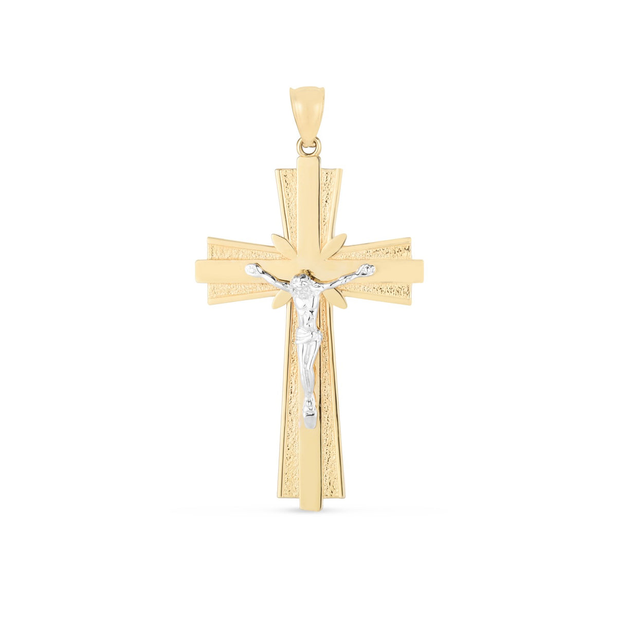 14K Two Tone Gold High Polish Diamond Cut Cross Pendant