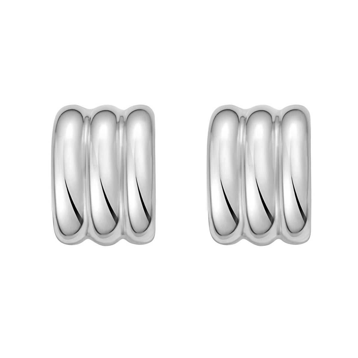 Sterling Silver Triple Row C Hoop Earrings, view 2