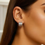 Sterling Silver Triple Row C Hoop Earrings, view 4