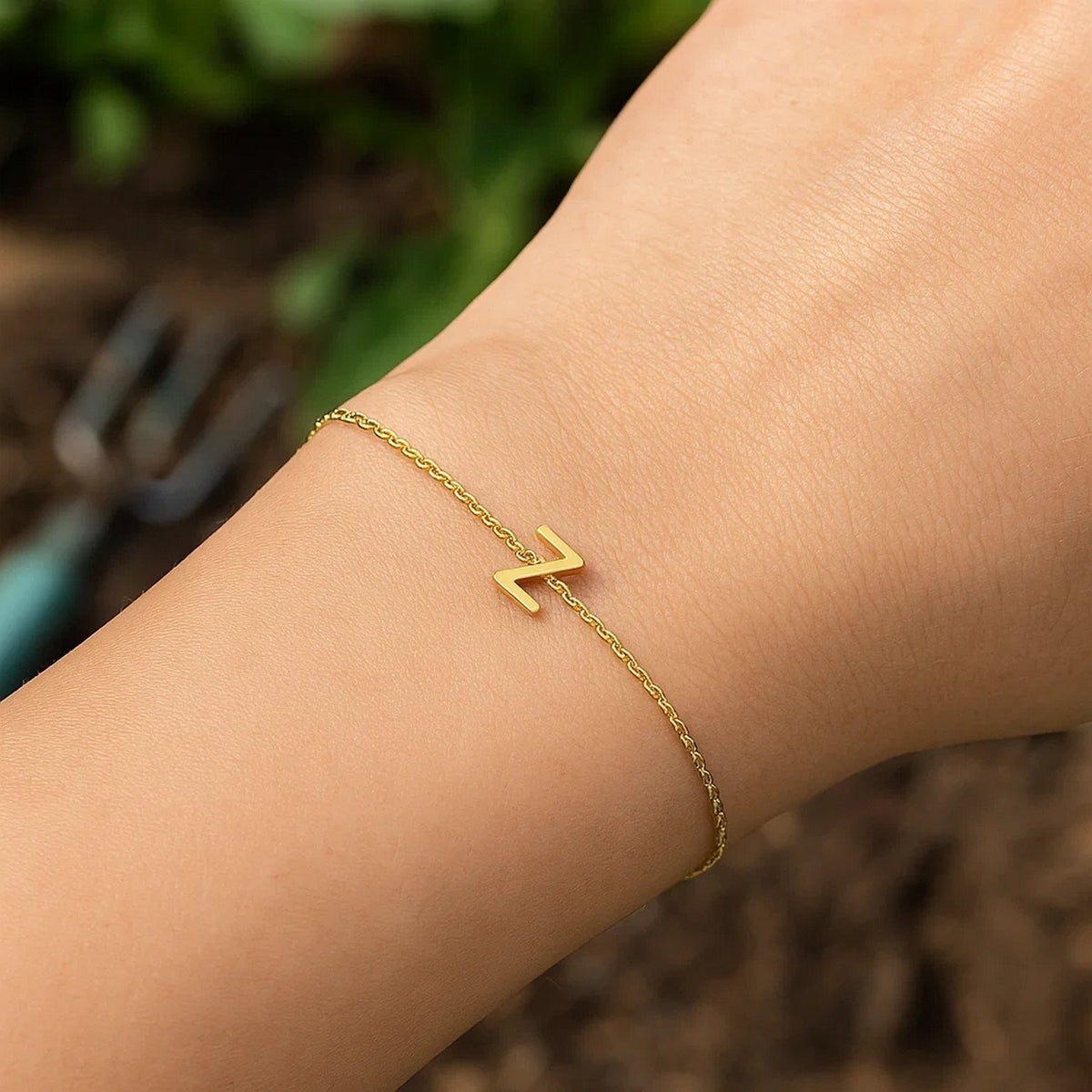 14K Yellow Gold Mini Initial Z Bracelet, view 6