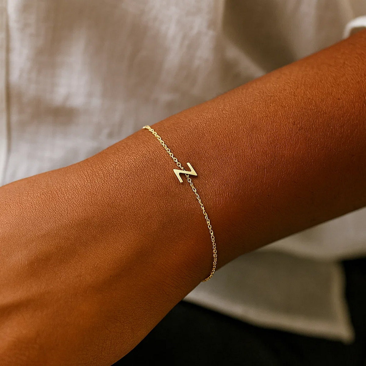 14K Yellow Gold Mini Initial Z Bracelet, view 7