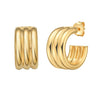 Sterling Silver Yellow Gold Plated Triple Row C Hoop Earrings
