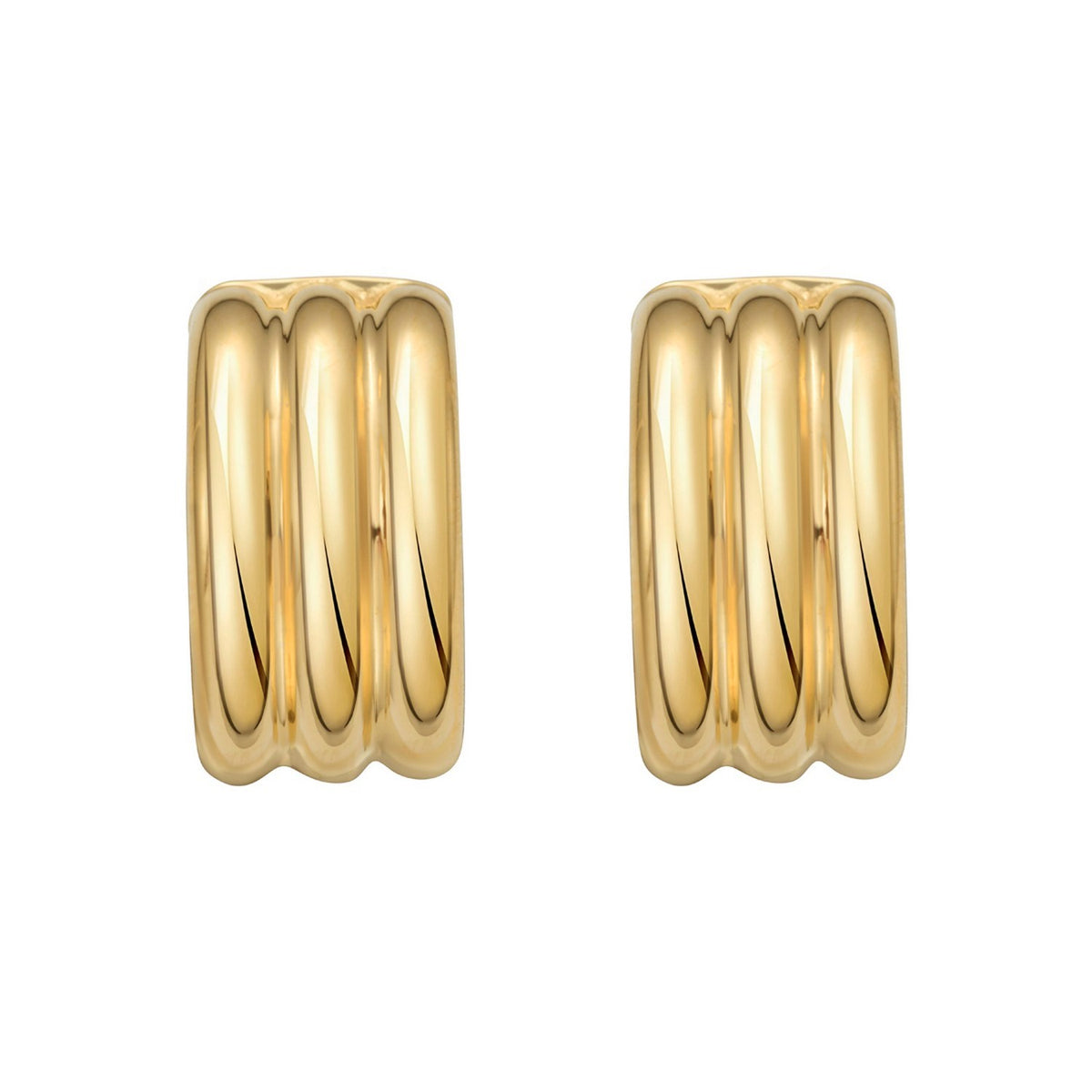 Sterling Silver Yellow Gold Plated Triple Row C Hoop Earrings, view 2