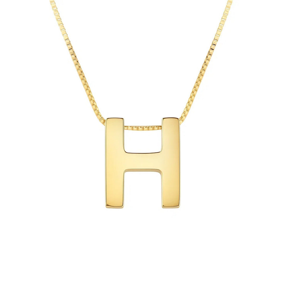 14K Yellow Gold Yours Truly Block Letter Initial H Necklace, view 2