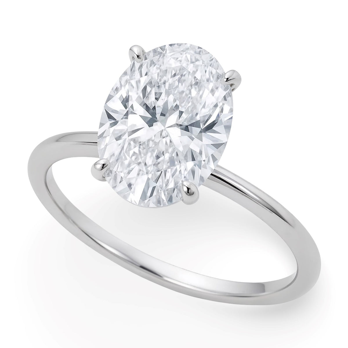 5 Carat Oval Lab Grown IGI G/VS1 Diamond Solitaire Ring in 14K White Gold