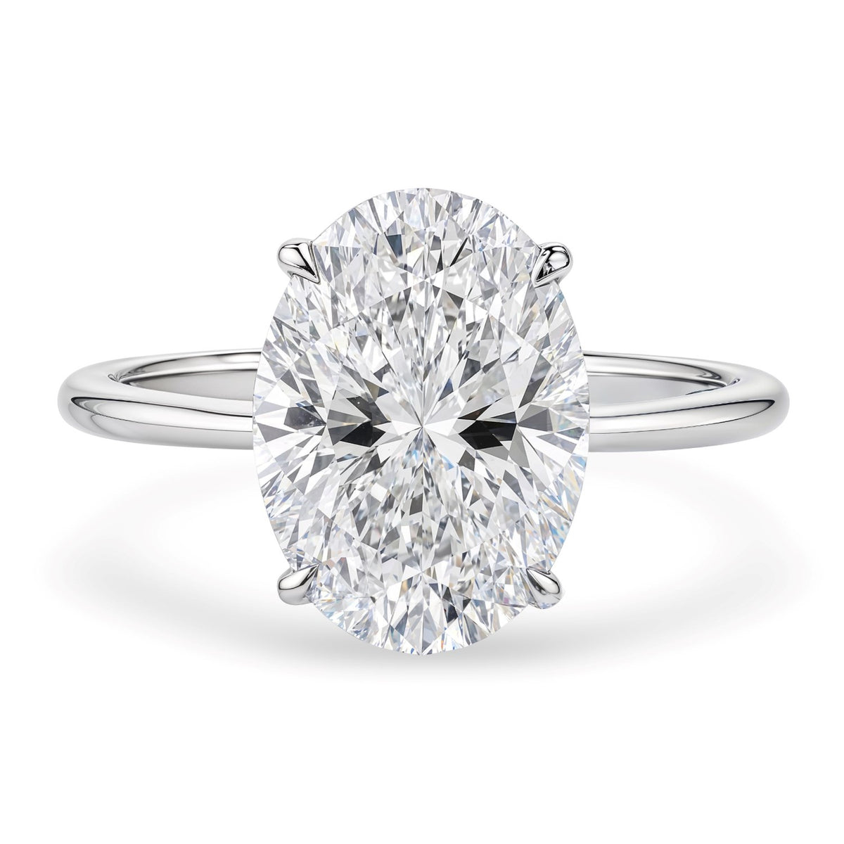 5 Carat Oval Lab Grown IGI G/VS1 Diamond Solitaire Ring in 14K White Gold, view 2
