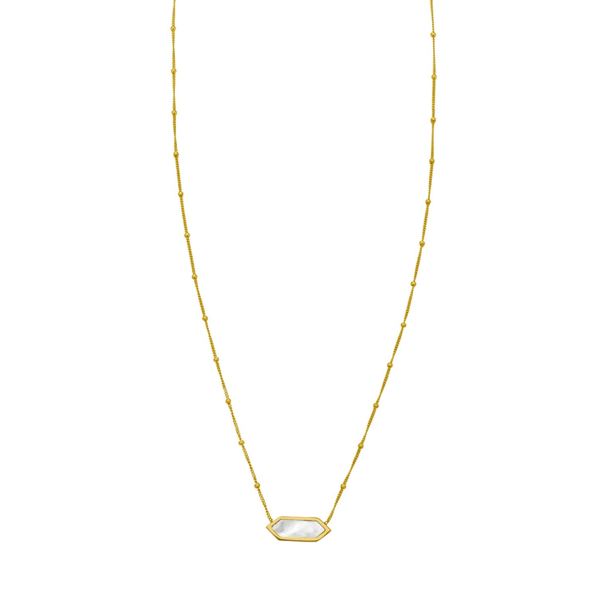 14K Yellow Gold Hexagon Mother Of Pearl Pendant Necklace, view 2