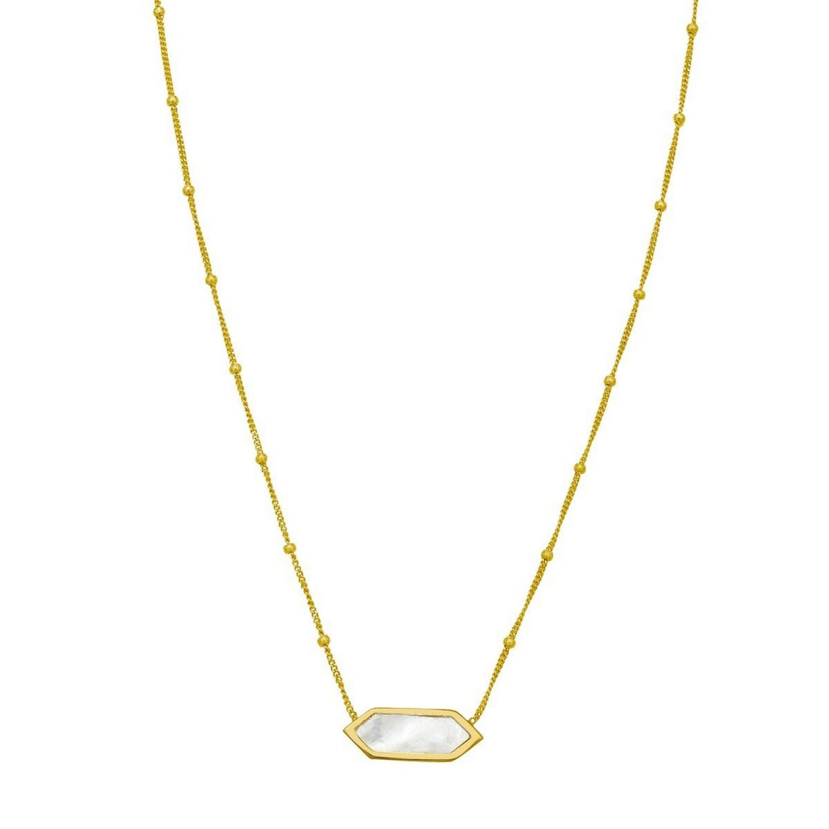 14K Yellow Gold Hexagon Mother Of Pearl Pendant Necklace, view 3
