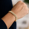 14K Yellow Gold White Pave High Polish Modern Lite Miami Cuban Bracelet (8.00 mm), view 4