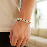 14K Yellow Gold White Pave High Polish Modern Lite Miami Cuban Bracelet (8.00 mm), view 5