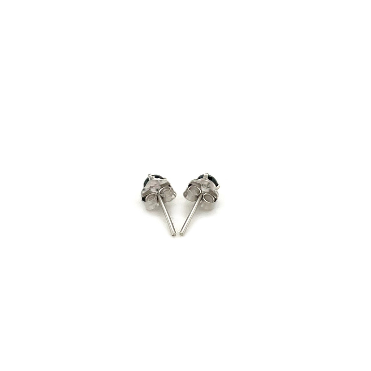 14K White Gold Black 3mm Faceted Cubic Zirconia Stud Earrings, view 3