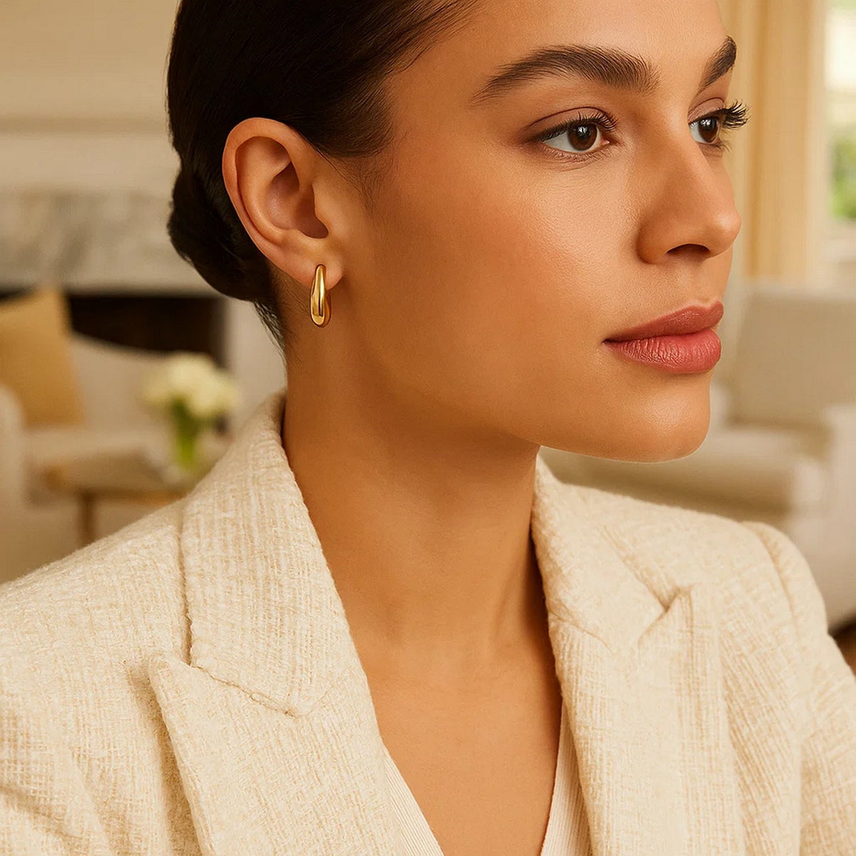 Medium Tapered Hoop Earrings in 14K Yellow Gold, view 3