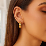 14K Yellow Gold Double Sparkle Spring Hoops Earrings, view 2